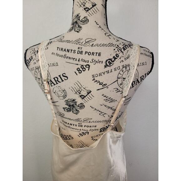 Victorias Secret Satin Maxi Slip Dress Womens Sz L Lace Trim Side Slit Yellow - Picture 8 of 11